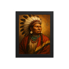 Chief Joseph framed print on a plain backdrop in size 8"x10".