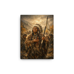 Chief Joseph surrender speech in autumn rain canvas print on a plain backdrop in size 12"x16".