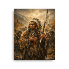 Chief Joseph surrender speech in autumn rain canvas print on a plain backdrop in size 16"x20".