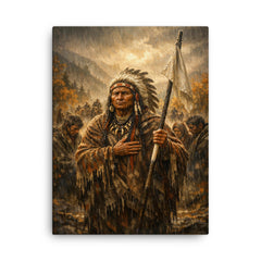 Chief Joseph surrender speech in autumn rain canvas print on a plain backdrop in size 18"x24".