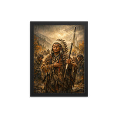 Chief Joseph surrender speech in autumn rain framed print on a plain backdrop in size 12"x16".