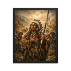 Chief Joseph surrender speech in autumn rain framed print on a plain backdrop in size 16"x20".