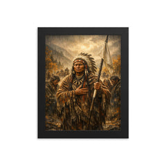Chief Joseph surrender speech in autumn rain framed print on a plain backdrop in size 8"x10".