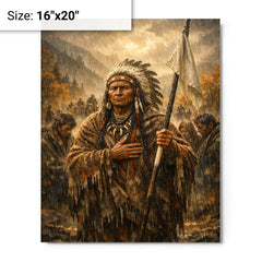 Chief Joseph surrender speech in autumn rain metal print on a plain backdrop in size 16"x20".