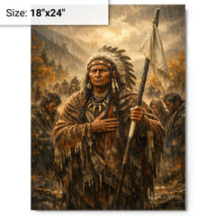 Chief Joseph surrender speech in autumn rain metal print on a plain backdrop in size 18"x24".