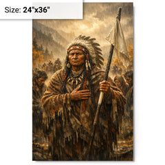 Chief Joseph surrender speech in autumn rain metal print on a plain backdrop in size 24"x36".