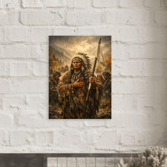 Chief Joseph surrender speech in autumn rain metal print mockup