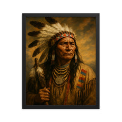 Chief Poundmaker framed print on a plain backdrop in size 16"x20".