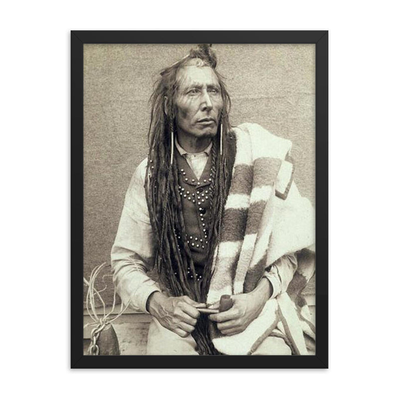 Chief Poundmaker framed print on a plain backdrop in size 18