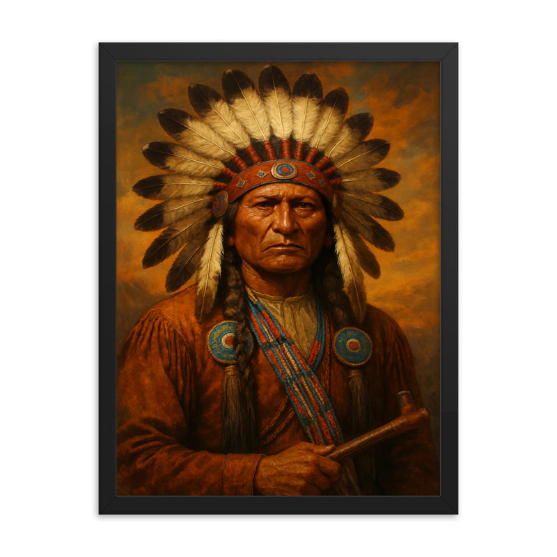 Chief Quanah Parker framed print on a plain backdrop in size 18