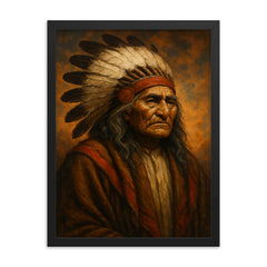 Chief Seattle framed print on a plain backdrop in size 18"x24".