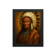 Chief Standing Bear framed print on a plain backdrop in size 8"x10".