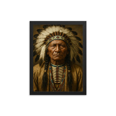Chief Standing Bear portrait framed print on a plain backdrop in size 12"x16".