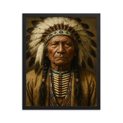 Chief Standing Bear portrait framed print on a plain backdrop in size 16"x20".