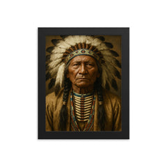 Chief Standing Bear portrait framed print on a plain backdrop in size 8"x10".