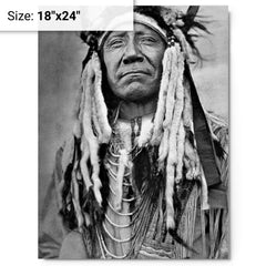 Chief Two Moons metal print on a plain backdrop in size 18"x24".