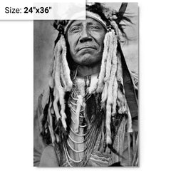 Chief Two Moons metal print on a plain backdrop in size 24"x36".
