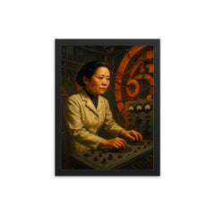 Chien Shiung Wu at cyclotron controls framed print on a plain backdrop in size 12"x16".
