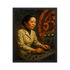 Chien Shiung Wu at cyclotron controls framed print on a plain backdrop in size 16"x20".