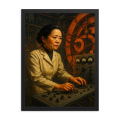 Chien Shiung Wu at cyclotron controls framed print on a plain backdrop in size 18"x24".
