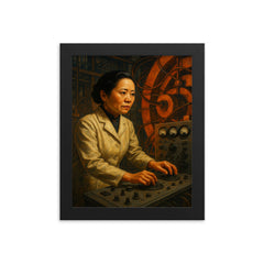 Chien Shiung Wu at cyclotron controls framed print on a plain backdrop in size 8"x10".