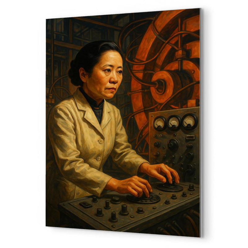 Chien Shiung Wu at cyclotron controls metal print mockup