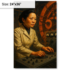 Chien Shiung Wu at cyclotron controls metal print on a plain backdrop in size 24"x36".