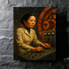 Chien Shiung Wu at cyclotron controls metal print mockup