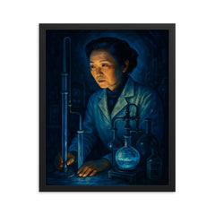 Chien Shiung Wu in midnight laboratory glow framed print on a plain backdrop in size 16"x20".