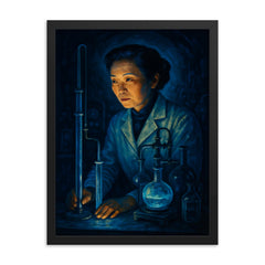 Chien Shiung Wu in midnight laboratory glow framed print on a plain backdrop in size 18"x24".