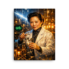 Chien Shiung Wu in physics laboratory glow canvas print on a plain backdrop in size 16"x20".