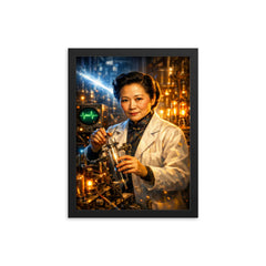 Chien Shiung Wu in physics laboratory glow framed print on a plain backdrop in size 12"x16".