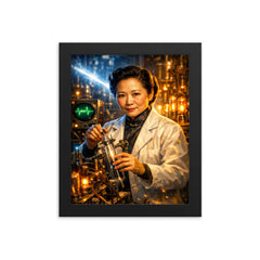 Chien Shiung Wu in physics laboratory glow framed print on a plain backdrop in size 8"x10".