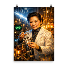 Chien Shiung Wu in physics laboratory glow poster on a plain backdrop in size 8"x10".