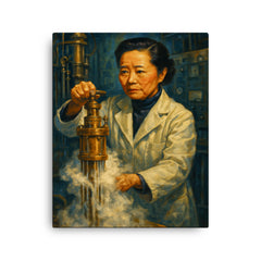 Chien Shiung Wu in the low temperature lab canvas print on a plain backdrop in size 16"x20".