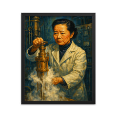 Chien Shiung Wu in the low temperature lab framed print on a plain backdrop in size 16"x20".
