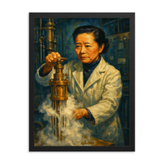 Chien Shiung Wu in the low temperature lab framed print on a plain backdrop in size 18"x24".
