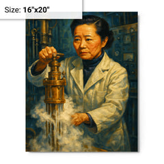 Chien Shiung Wu in the low temperature lab metal print on a plain backdrop in size 16"x20".