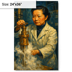 Chien Shiung Wu in the low temperature lab metal print on a plain backdrop in size 24"x36".