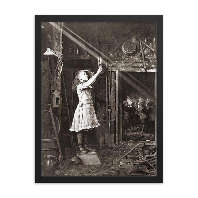 Child Trying to Cut a Sun Beam, 1886 framed print on a plain backdrop in size 18