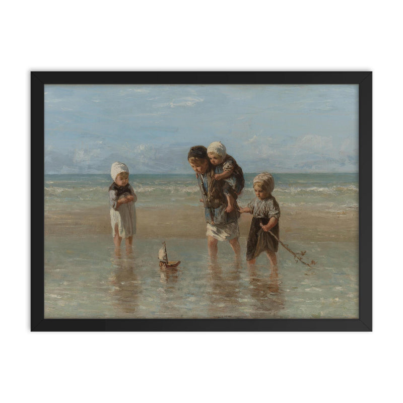 Children of the Sea by Jozef Israels framed print on a plain backdrop in size 18