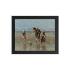 Children of the Sea by Jozef Israels framed print on a plain backdrop in size 8"x10".