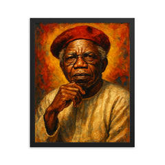 Chinua Achebe framed print on a plain backdrop in size 16"x20".