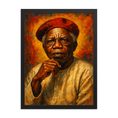 Chinua Achebe framed print on a plain backdrop in size 18"x24".