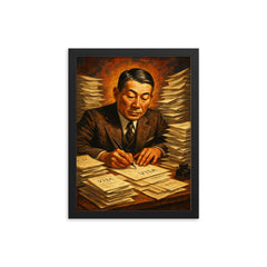 Chiune Sugihara writing visas nonstop framed print on a plain backdrop in size 12"x16".