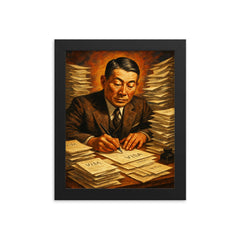 Chiune Sugihara writing visas nonstop framed print on a plain backdrop in size 8"x10".