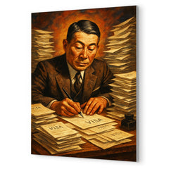 Chiune Sugihara writing visas nonstop metal print mockup
