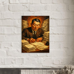 Chiune Sugihara writing visas nonstop metal print mockup