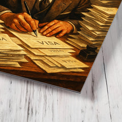 Chiune Sugihara writing visas nonstop metal print mockup