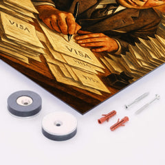 Chiune Sugihara writing visas nonstop metal print mockup